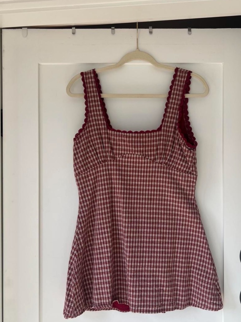 Princess Polly Red Gingham Square Neck Tank Top